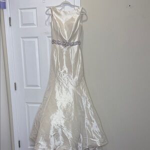 Allure Bridals Ivory Satin Mermaid Gown with Beaded Waist